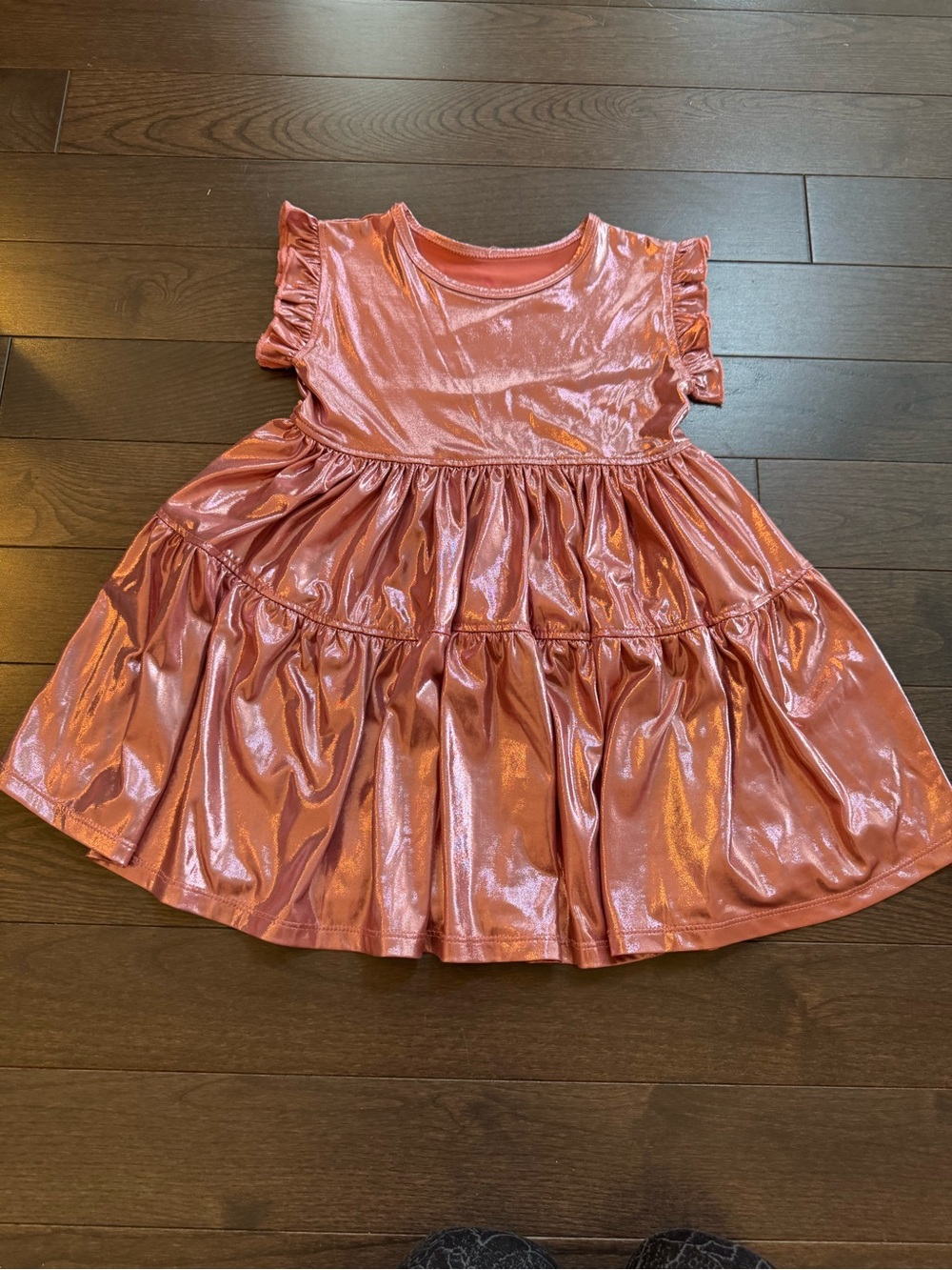 Pink Chicken Rose Metallic Tiered Flutter Dress